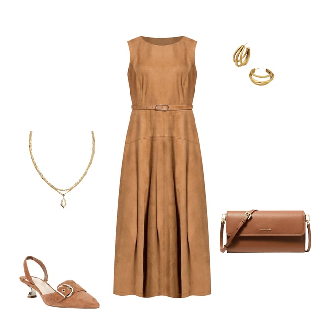 light brown suede dress Tuckernuck Buck Vegan Suede Manon Dress Beige Suede / XXL