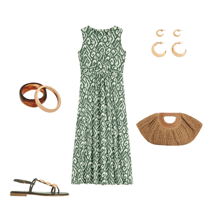 Zara Cross Waist Jersey Dress-Hunter Green, Ikat | Boden USA