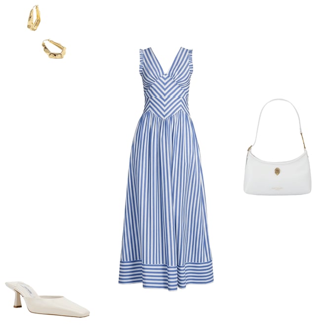 Skies Are Blue Stripe Print V-Neck Sleeveless A-Line Maxi Dress