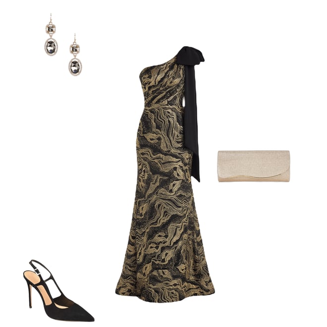 Tadashi Shoji One Bow Shoulder Metallic Jacquard Mermaid Gown | Dillard's