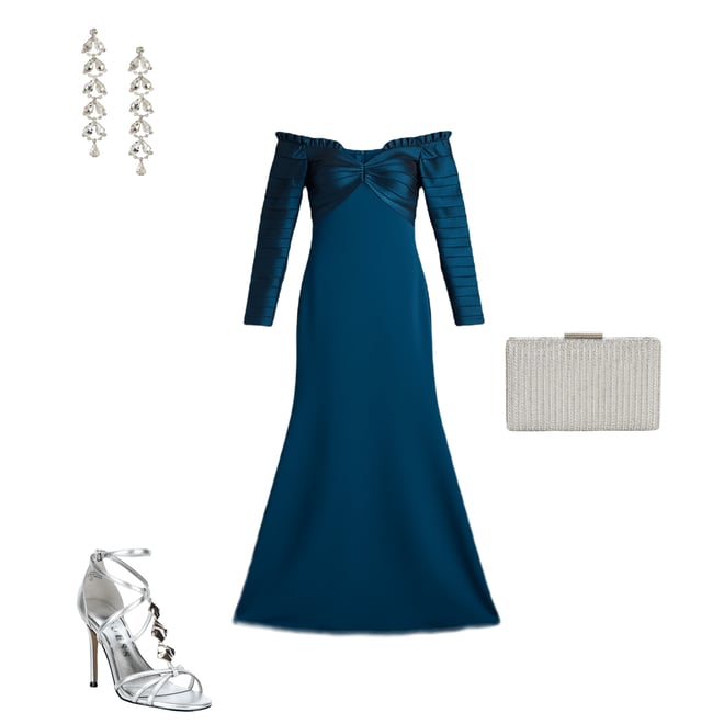 Tadashi Shoji Off-the-Shoulder Pleated Taffeta Crepe Gown | Dillard's