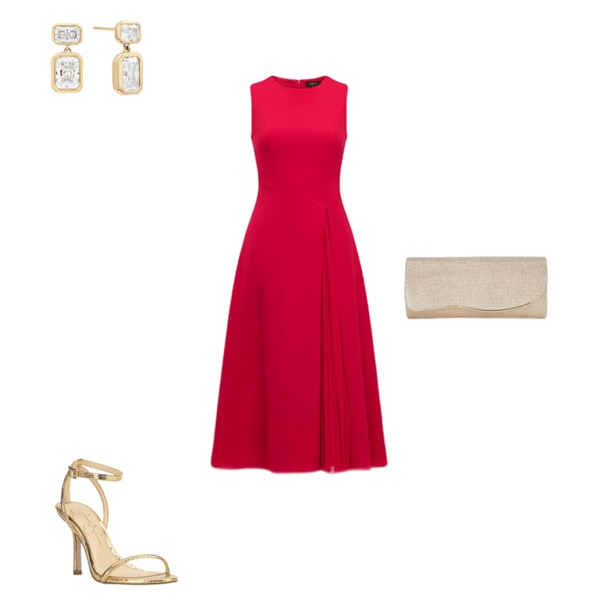 Kay Unger Elliot Stretch Crepe Asymmetric Waistline Pleated Midi Dress |  Dillard's
