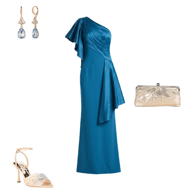 Tadashi Shoji One Shoulder Draped Taffeta Crepe Gown | Dillard's