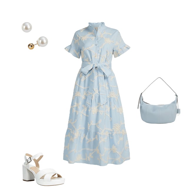 J.Marie Jill Ruffle Short Sleeve Button Up Soutache Midi Dress