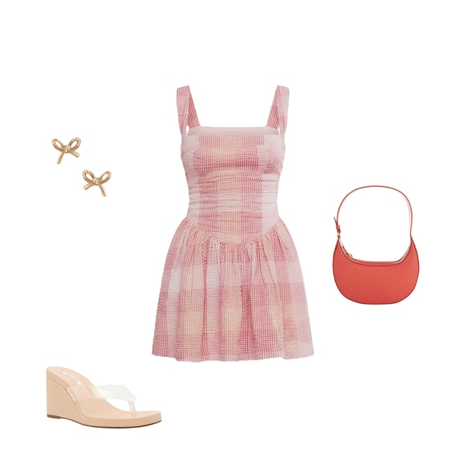 flattering midi dress Bright Mixed Color Midi Dress in Pink