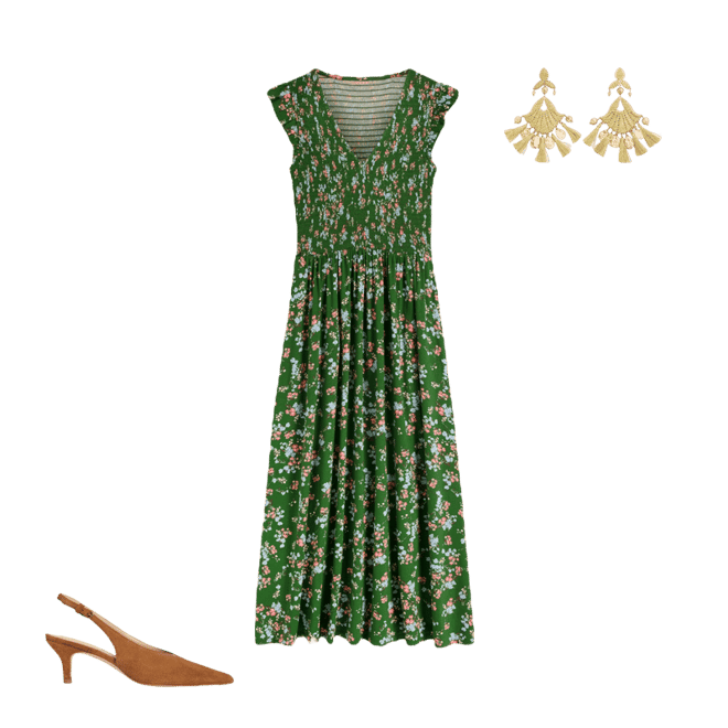 Smocked Jersey Midi Dress-Promenade Green, Bloom Scatter | Boden USA