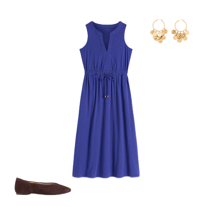 Boden Women's Delphine Midi Sleeveless Dress in Blue | Size 16/18