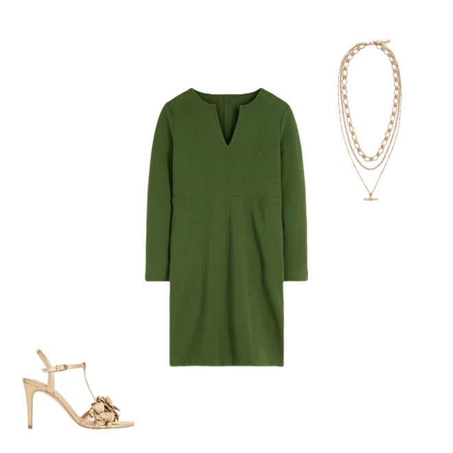 Colette Ottoman Shift Dress-Green Fir