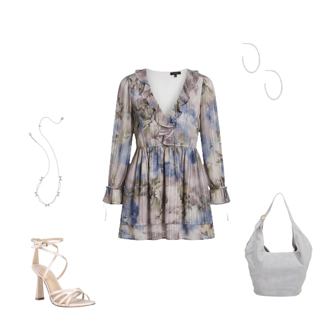 BCBG Chiffon Long Sleeve Ruffle Fit & Flare V-Neck Mini Dress | Dillard's