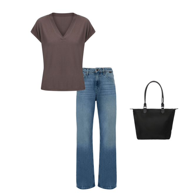 Kadın Soft-Premium Kahverengi (TENCEL™) Modal Karışımlı V Yaka Tişört