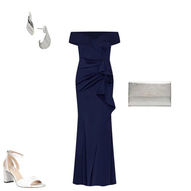 Xscape Petite Size Short Sleeve Off-The-Shoulder Sweetheart Neck Cascade  Ruffle Scuba Gown | Dillard's