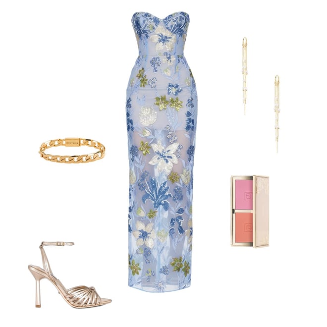 dahlia embroidered maxi dress blue Dahlia Flower Embroidered Dress in blue by Rose & Rose XS
