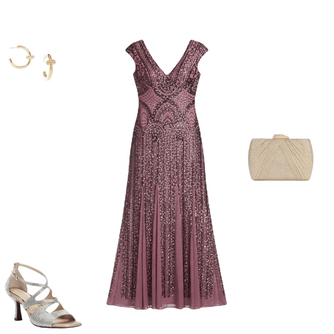 R & M Richards Cap Sleeve V-Neck Godet Insets Embroidered Sequin Long Dress  | Dillard's