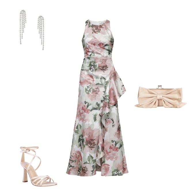 Alex Evenings Metallic Shimmer Floral Print Halter Neck Sleeveless Ruffle  Cascade Gown | Dillard's
