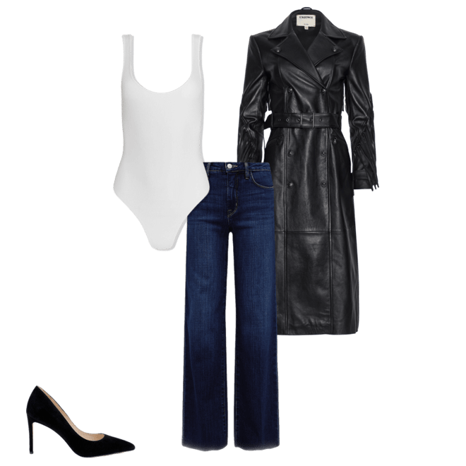 Celina Fringed Leather Trench in Black | L'AGENCE