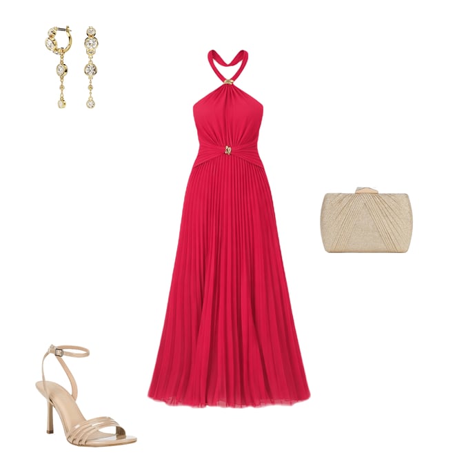 Aidan Mattox Pleated Chiffon Halter Neck Sleeveless Hardware Maxi