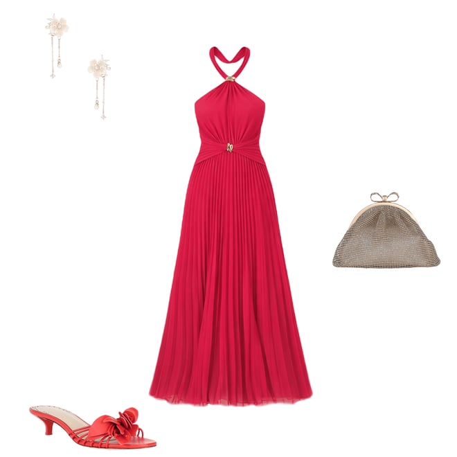 Aidan Mattox Pleated Chiffon Halter Neck Sleeveless Hardware Maxi
