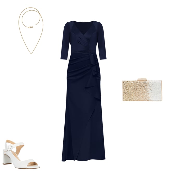 Xscape Stretch V-Neck 3/4 Sleeve Pleated Draped Gown | Dillard's