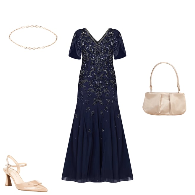 Adrianna Papell Beaded V-Neck 3/4 Petal Sleeve Mermaid Gown | Dillard's