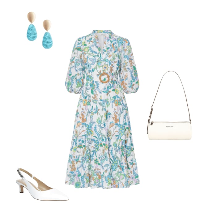 Current Air Floral Split V-Neck 3/4 Puff Sleeve Tiered A-Line Midi Dress |  Dillard's