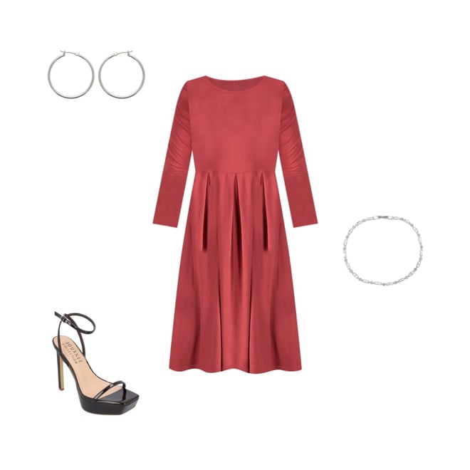 slim fit dress slacks Stylish Fit and Flare Dress with Cross Belt Forest Green / M main image 1