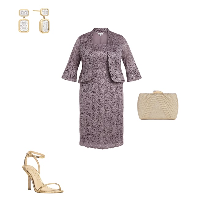 R & M Richards Plus Size Lace Sequin Power Mesh Scallop Trim 3/4 Sleeve  Jacket Midi Dress | Dillard's