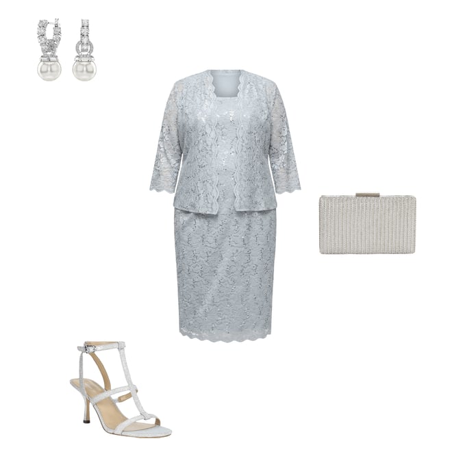 Ignite Evenings Plus Size Scalloped Sequin Lace Square Neck 3/4 Sleeve  2-Piece Jacket Dress | Dillard's
