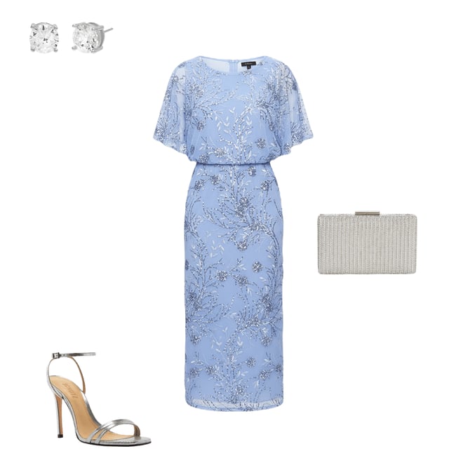 Ignite Evenings Petite Size Floral Sequin Mesh Scoop Neck Short Flutter  Sleeve Blouson Midi Dress | Dillard's