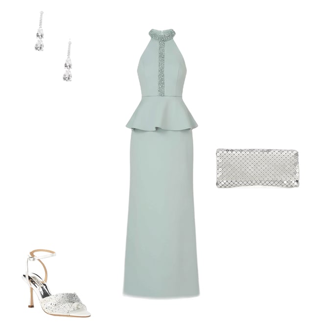 Adrianna Papell Beaded Scuba Halter Mock Neck Sleeveless Peplum Gown |  Dillard's