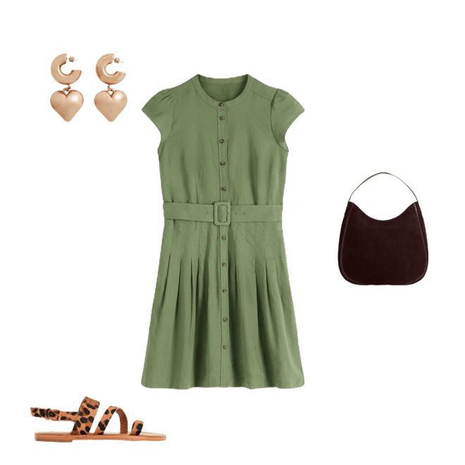 Boden Women's Arabella Short Linen Dress in Green | Size 16/18