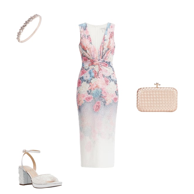 Dress the Population Gretchen Floral Sequin Ombre V-Neck Sleeveless Sheath  Midi Dress | Dillard's