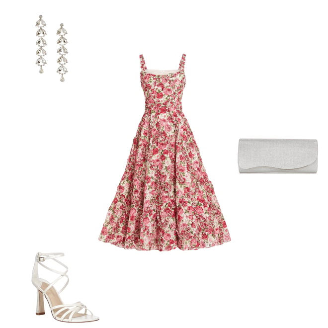 knee length dresses for ladies Pink Sleeveless Floral Micro Ruffle Trapeze Midi Dress main image 1