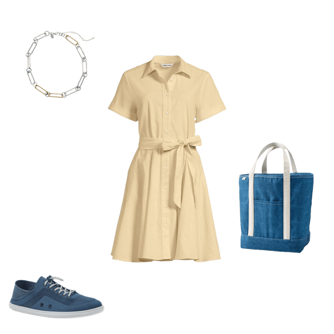 Women's Linen Blend Button Front Dress with Godets | Lands' End