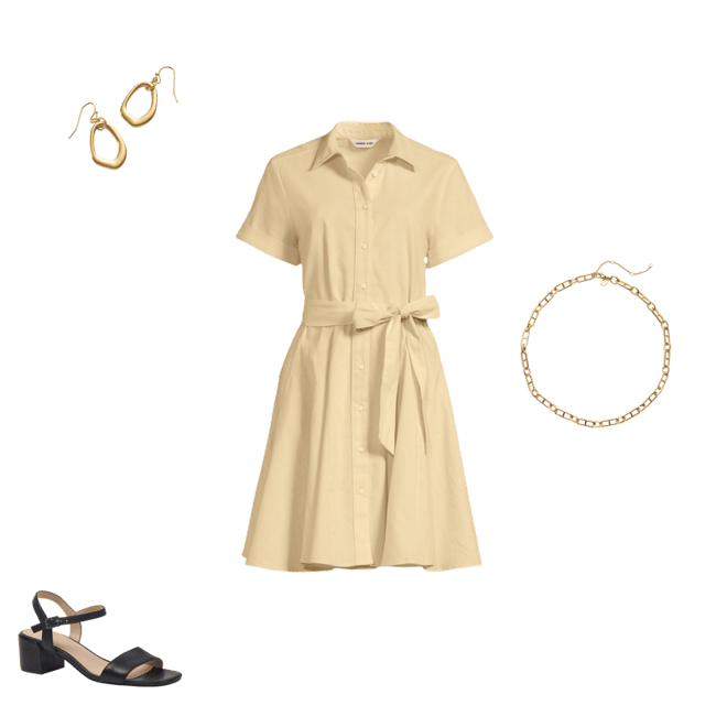 Women's Linen Blend Button Front Dress with Godets | Lands' End