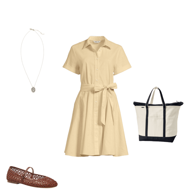 Women's Linen Blend Button Front Dress with Godets | Lands' End