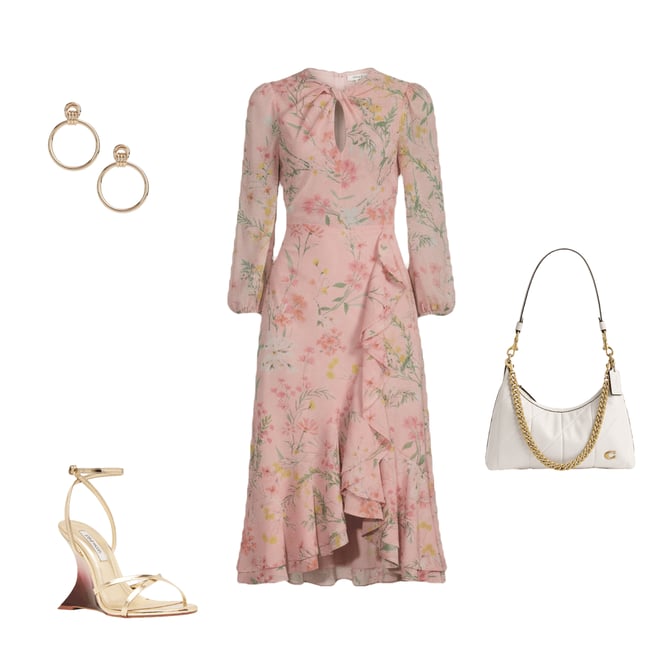 Mestiza New York Ophelia Twill Floral Print Crew Twisted Keyhole Neckline  Long Balloon Sleeves A-Line Ruffle Midi Dress | Dillard's