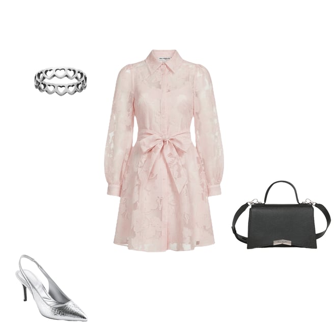 KARL LAGERFELD PARIS Floral Organza Collared Long Sleeve Belted Shirt Dress  | Dillard's
