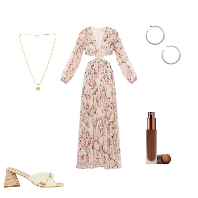 revery dress in cream pink floral astr the label Revery Floral Long Sleeve Maxi Dress