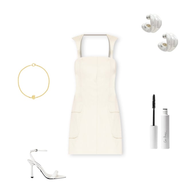 L'Academie Ashleigh Stretch Cotton Cargo Mini Dress in Khaki Beige | REVOLVE