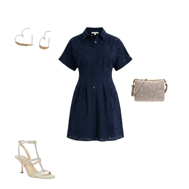 donna morgan blue eyelet dress More Than You Know Navy Blue Eyelet Dress – Shop the Mint main image 0