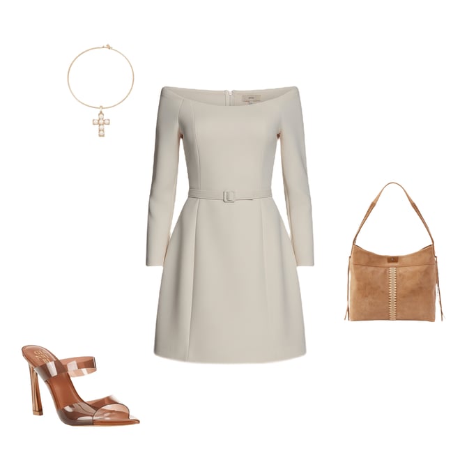 BCBG Off-The-Shoulder Belted Scuba Crepe Mini Dress | Dillard's