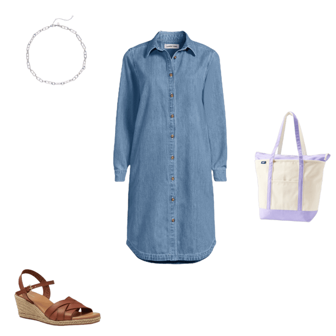 lands end denim shirt dress Women's Light Weight Denim Long Sleeve Button Front Shirt Dress
