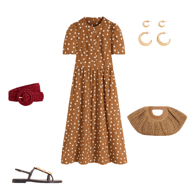 Ivy Placket Cotton Midi Dress-Brown Painted Dot Spaced | Boden USA