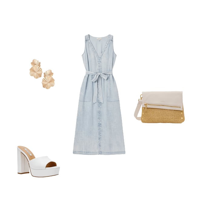 Splendid Landon Indigo Sleeveless V-Neck Belted Denim Midi Dress