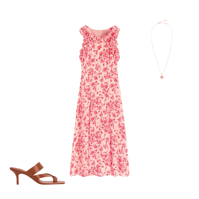 strapless open back dress White and Pink Floral Dress S