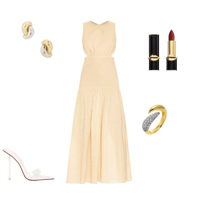 aldina dotted chiffon fit and flare dress in white Alianna Cowl Neck Mesh Maxi Dress main image 0
