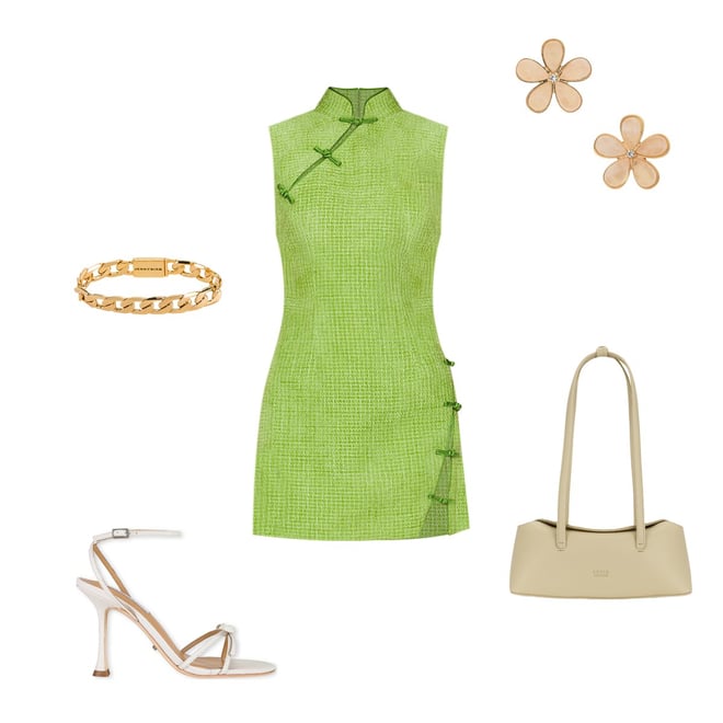 SAU LEE Ines Tweed Dress in Apple Green | REVOLVE