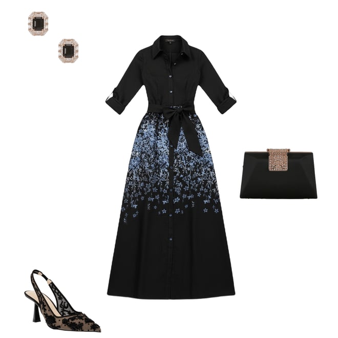 Terani Couture Jacquard Floral Ombre 3/4 Sleeve Long Shirt Maxi Dress |  Dillard's