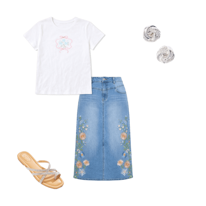 Cato Fashions | Cato Floral Embroidered Denim Skirt
