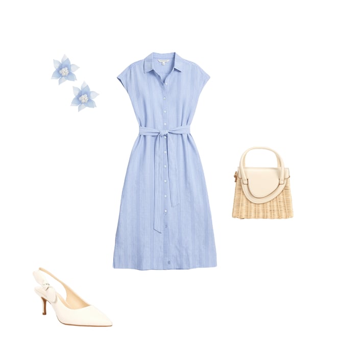 Tommy Bahama Summer Isle Yarn Dye Stripe Point Collar Cap Sleeve Button  Front Midi Shirt Dress | Dillard's